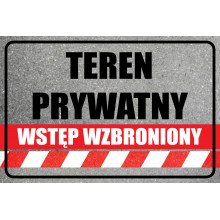 Tabliczka Teren prywatny – wstęp wzbroniony, szara z taśmą ostrzegawczą
